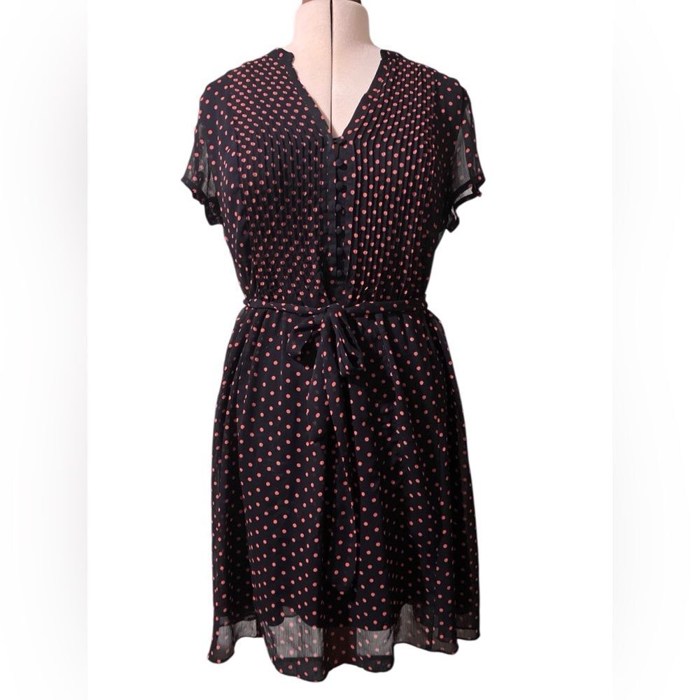 MSK Dress Size 14 Polka Dots Sheer Navy Summer Preppy Retro